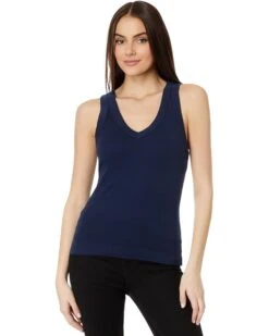 Michael Stars Maya 1X1 Cotton V-Neck Wide Binding Tank Top | Shirts & Tops